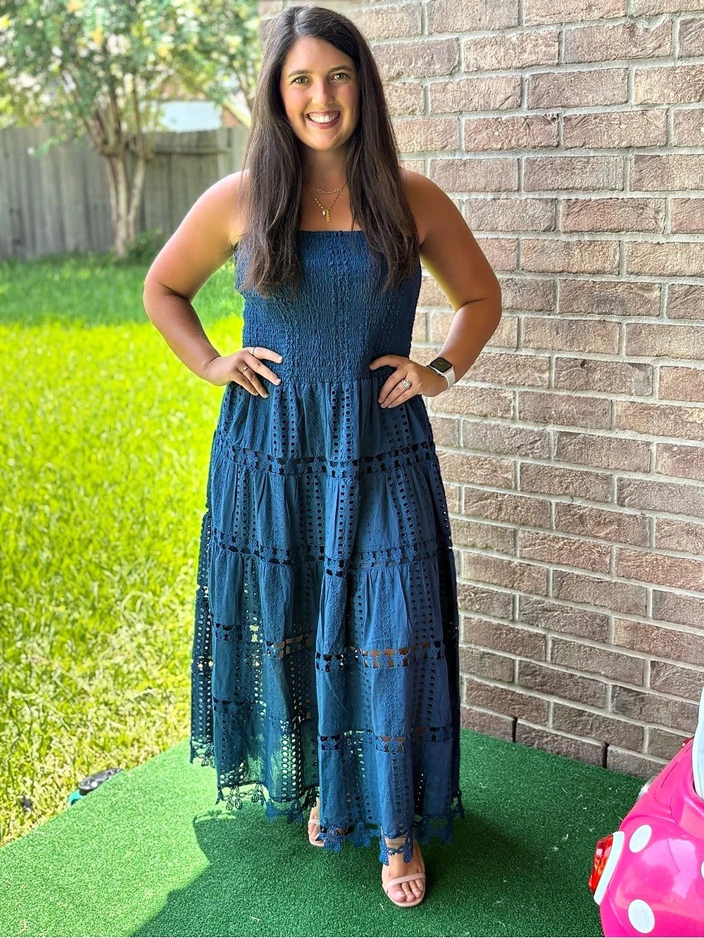 Elan Strapless Smock Maxi Dress Blue NWT